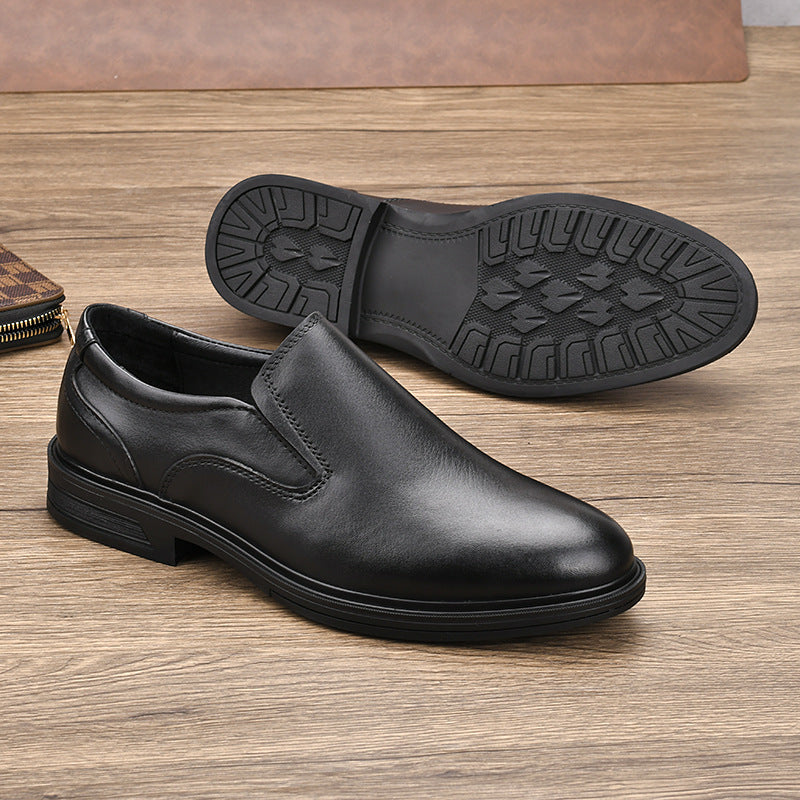 Men's Breathable Formal Suit First Layer Cowhide Slip-on Thick Bottom Lightweight Leather Shoes