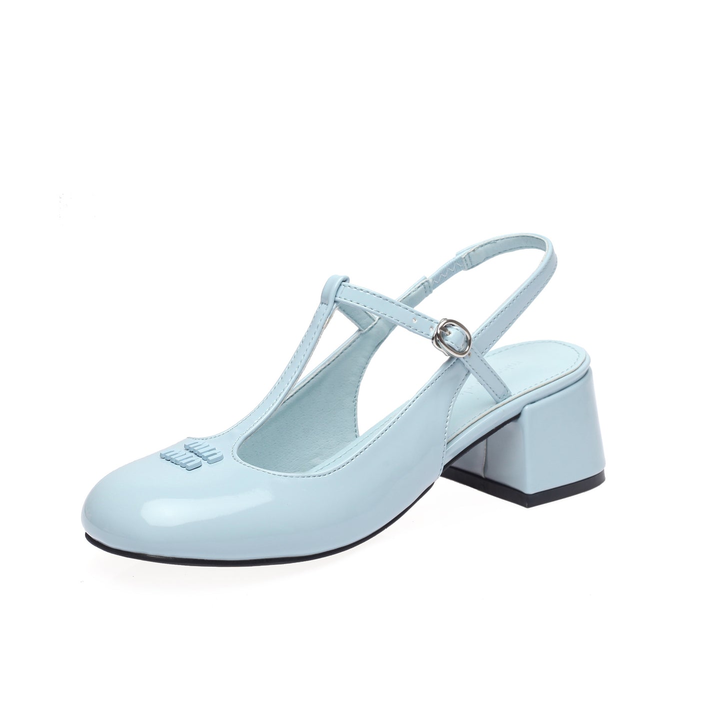 Women's Chunky Summer Patent Buckle Closed Toe Mary Heels