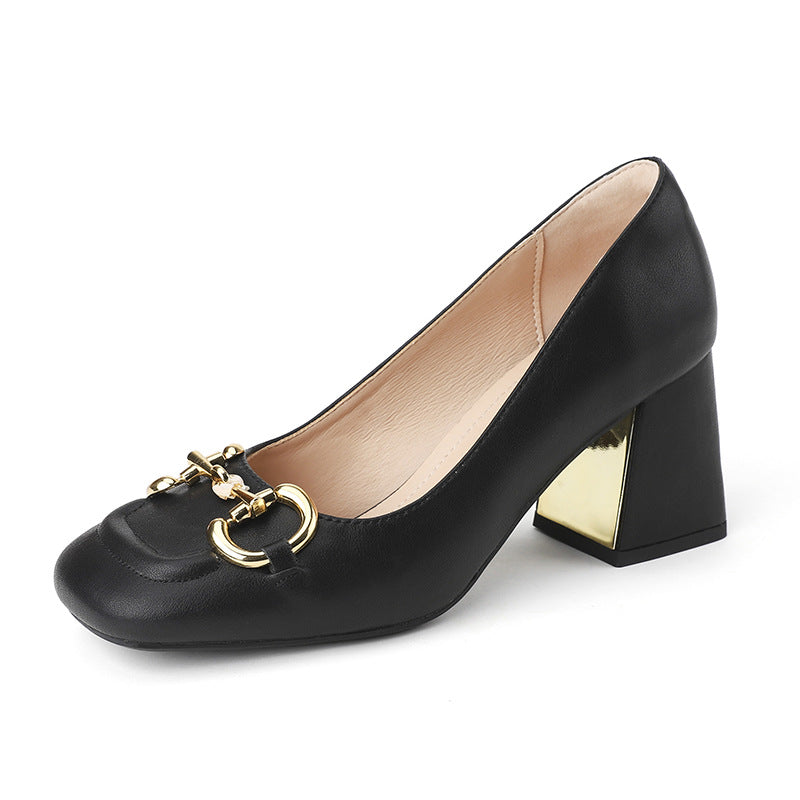 Women's High Square Toe Low-cut Mary Jane Metal Heels