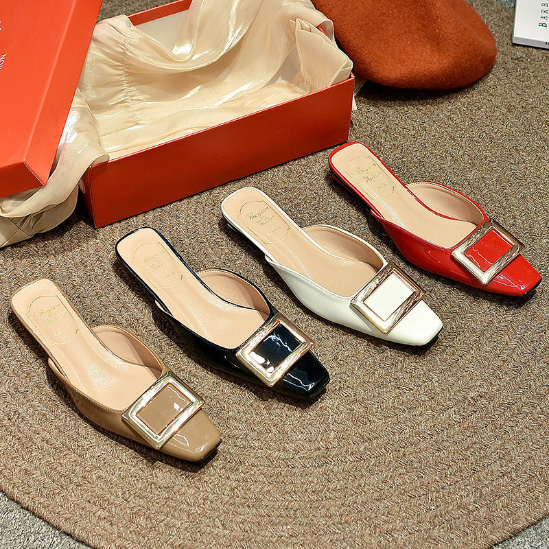 Women's Toe Half Thick Flat Pumps Metal Heels
