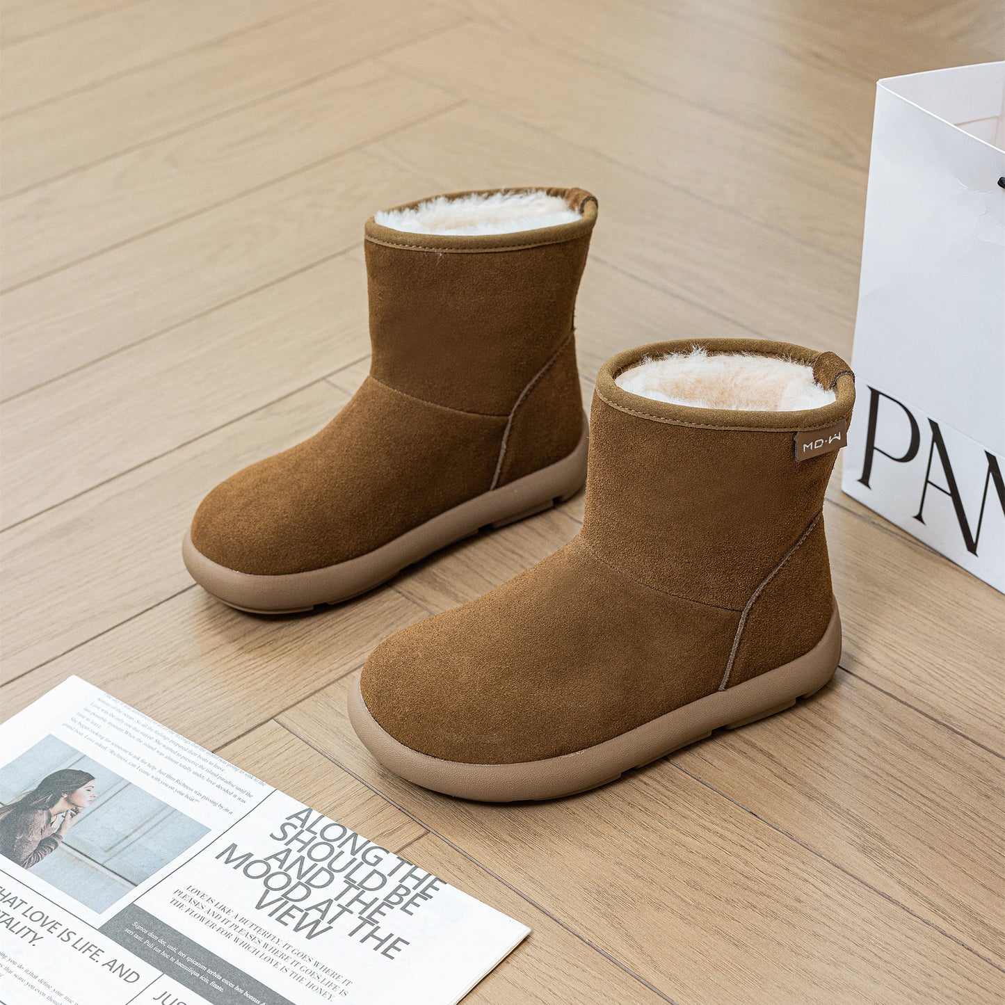 Women's Genuine Matte Winter Middle Tube Real Fur Warm Snow Boots