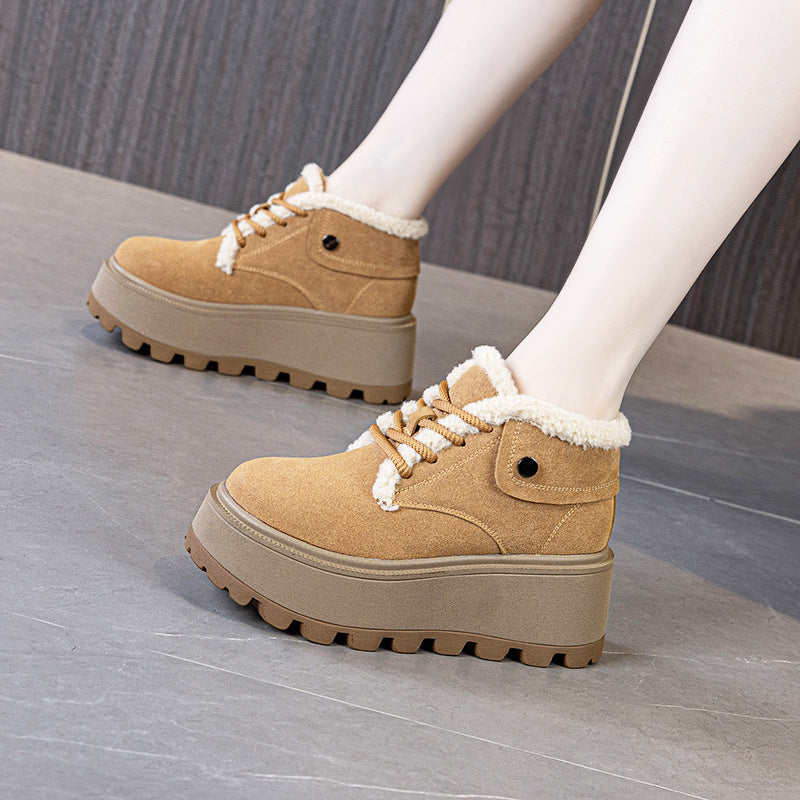 Women's Thermal Furry Winter Retro Platform Fashion Lace Snow Boots