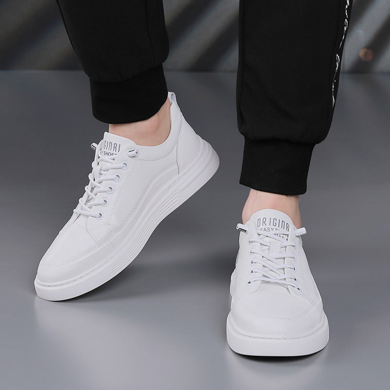 Men's White Trendy Slip-on Genuine Breathable Sneakers