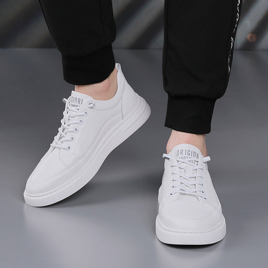 Men's White Trendy Slip-on Genuine Breathable Sneakers