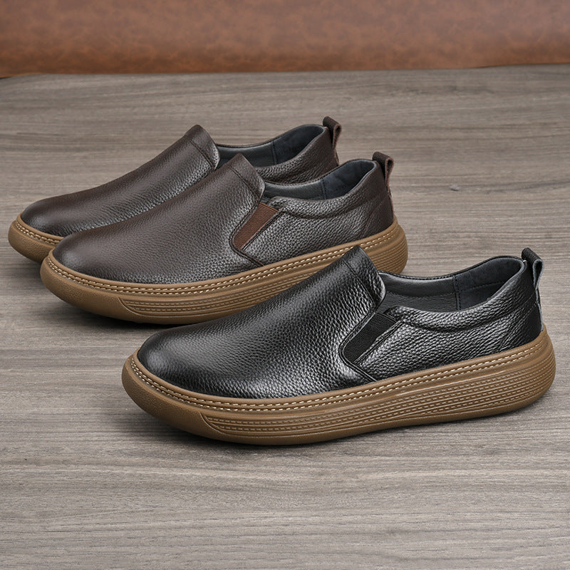 Men's Cowhide Handmade Breathable Soft Bottom Slip-on Leather Shoes