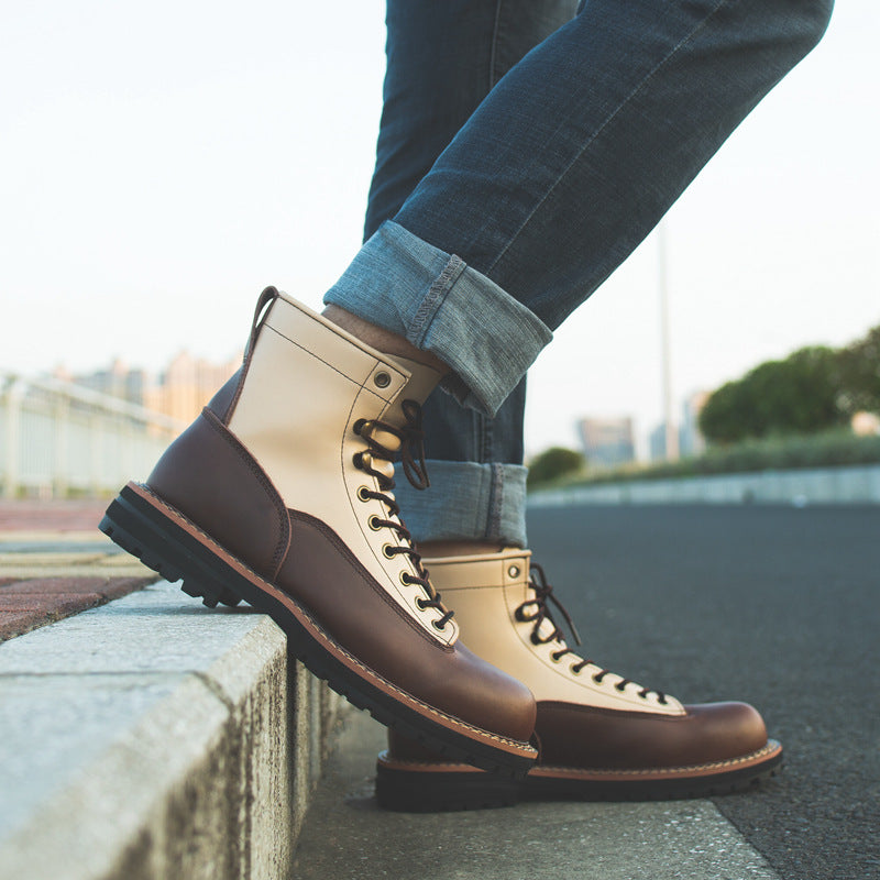 Men's Worker Genuine Martin White Patchwork Boots