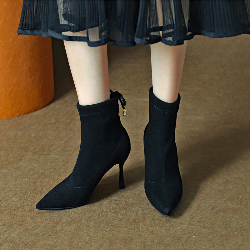 Suede Stretch Ankle Pointed Stiletto Versatile Boots