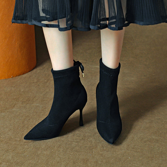 Suede Stretch Ankle Pointed Stiletto Versatile Boots