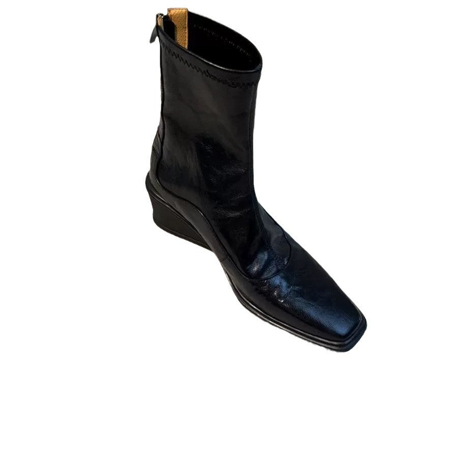 Platform Wedge Square Toe Stretch Thin Boots