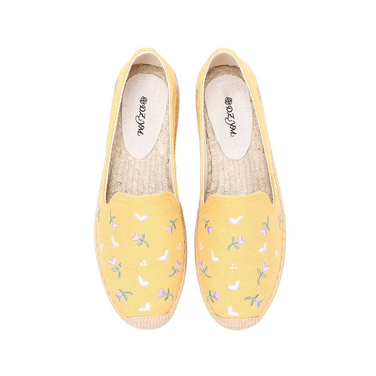 Women's Summer Fisherman Flat Bottom Embroidery Straw Woven Slip-on Lazy Canvas Shoes