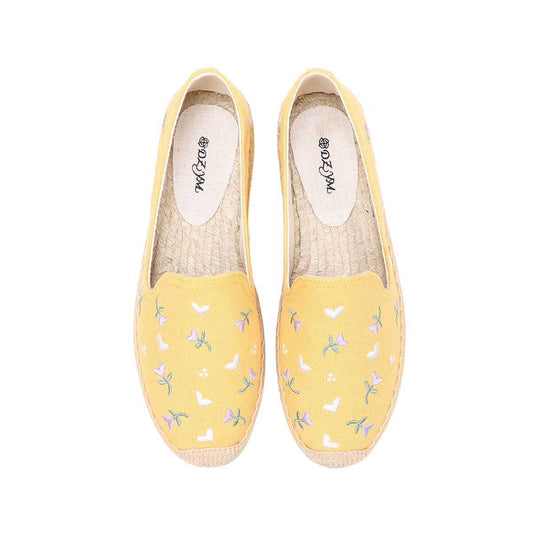 Women's Summer Fisherman Flat Bottom Embroidery Straw Woven Slip-on Lazy Canvas Shoes