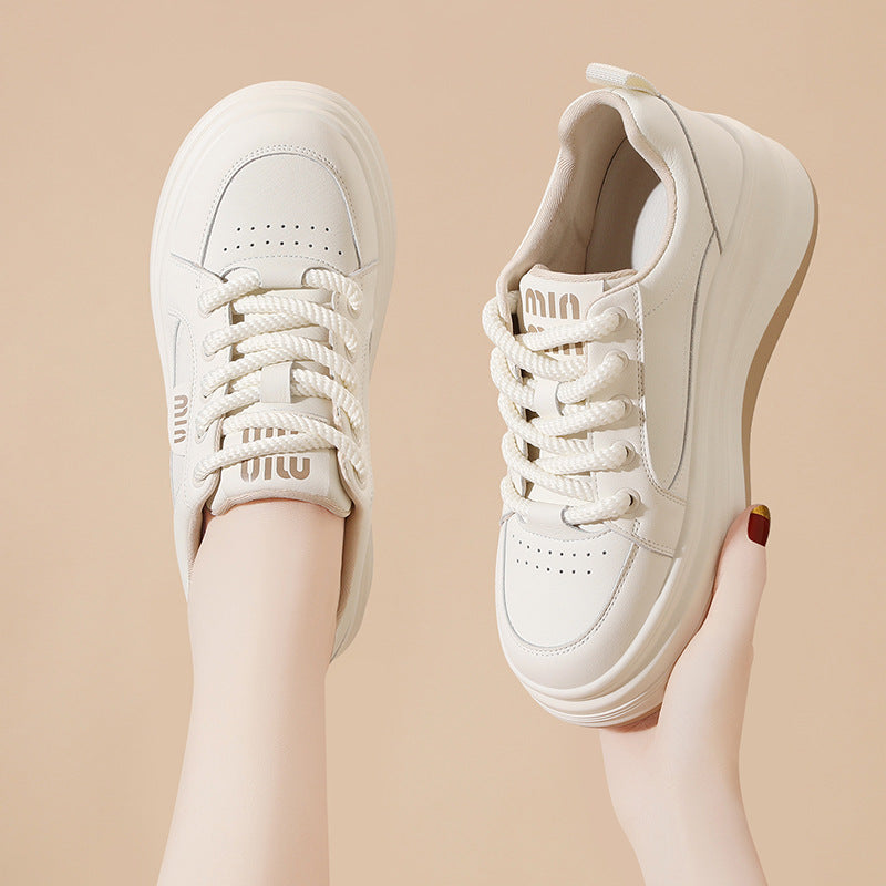 Women's White Dad Flat Platform Sports Sneakers