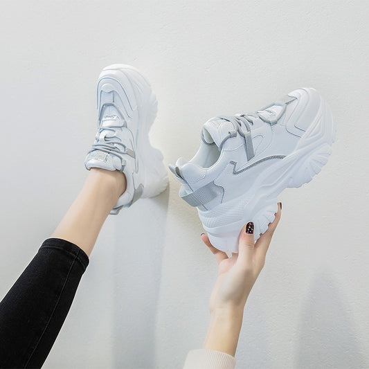 Women's High Height Increasing Insole Cowhide Platform Sneakers