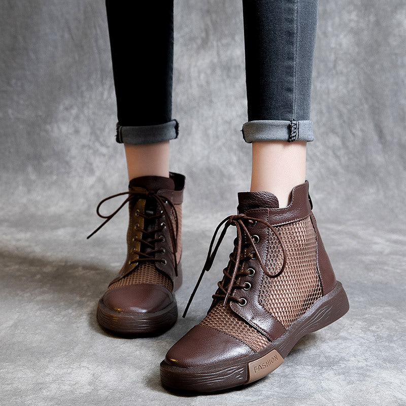 Women's Spring First Layer Cowhide Soft Bottom Boots