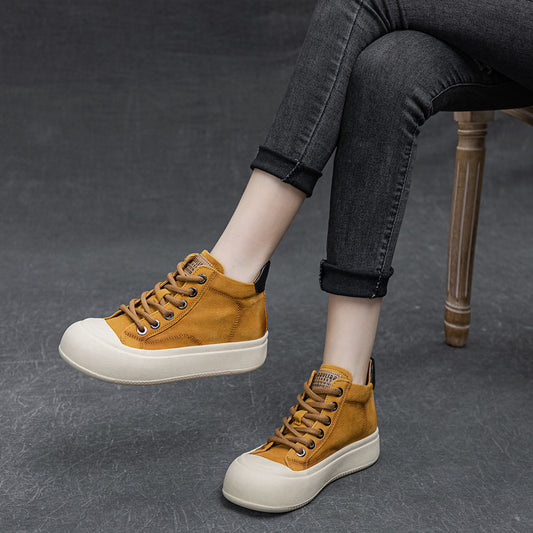 Women's Top Layer Cowhide Platform Short Autumn Boots