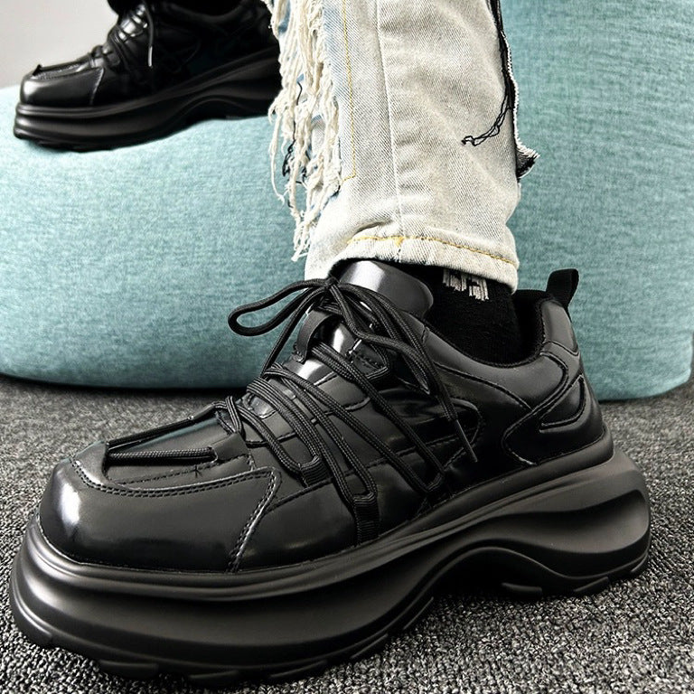 Men's Design Square Head Platform Dad Trendy Leather Shoes