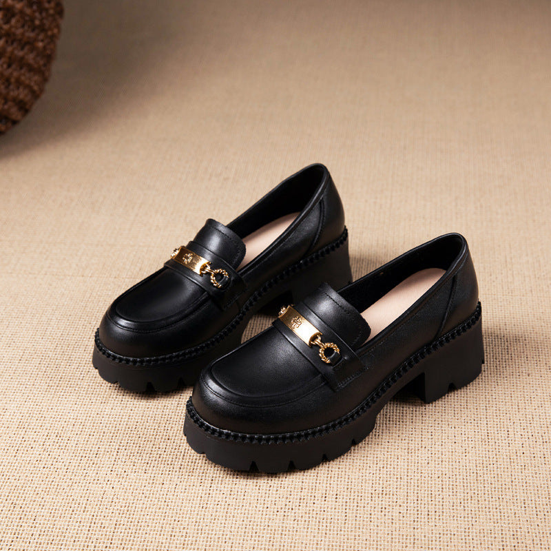 Women's Layer Cowhide Autumn One Pedal Elegant Foam Casual Shoes