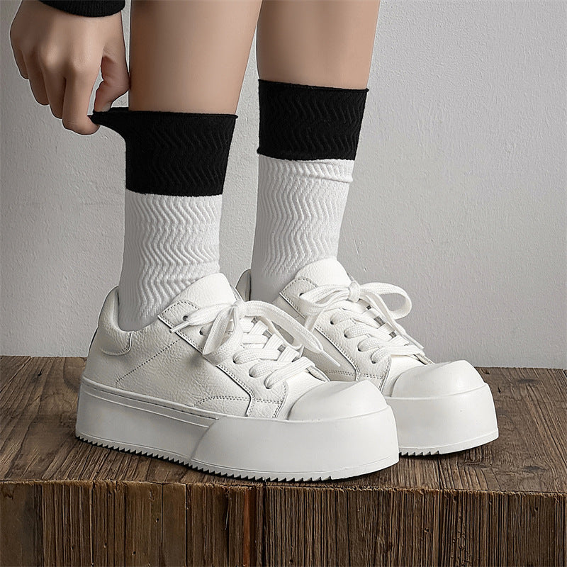 Men's Design Simple Personalized Platform Trendy White Sneakers