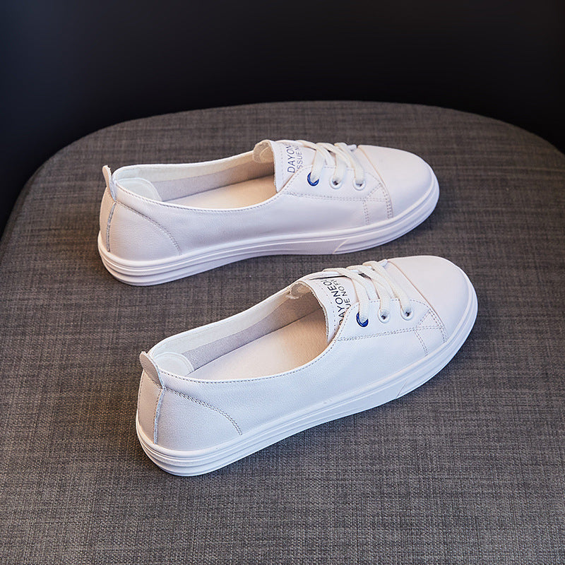 Women's Layer Cowhide Easy Wear Flat Breathable Korean Style Nurse Teacher Women's Casual Shoes