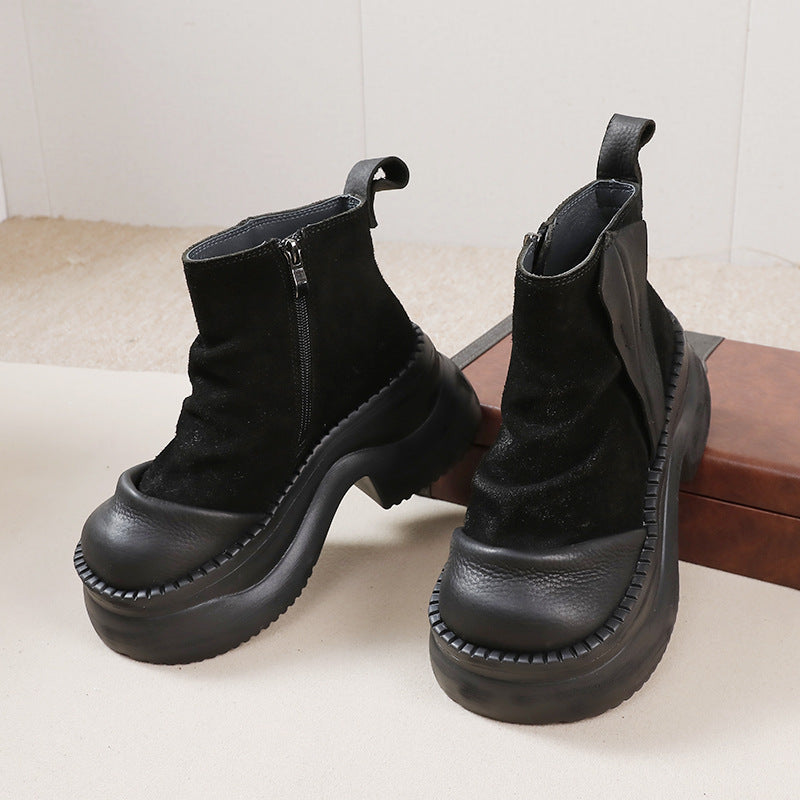 Women's Top Layer Cowhide Thick Bottom Light Boots