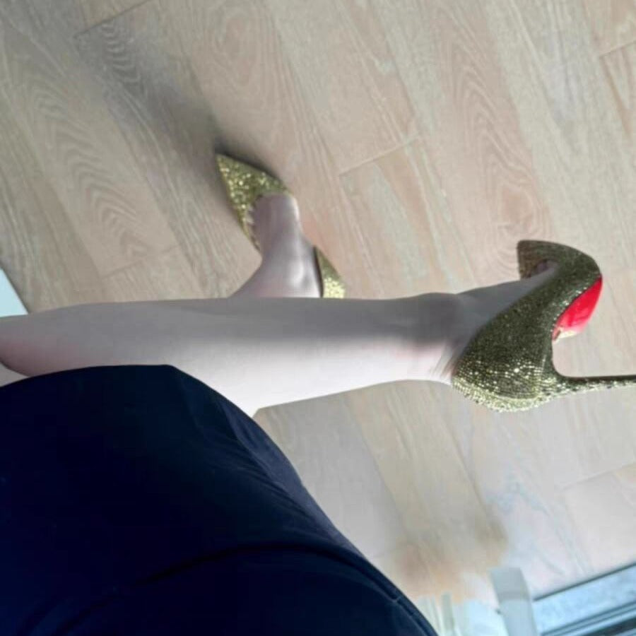 Women's Side Empty Red Bottom Full Diamond Gold High Heels