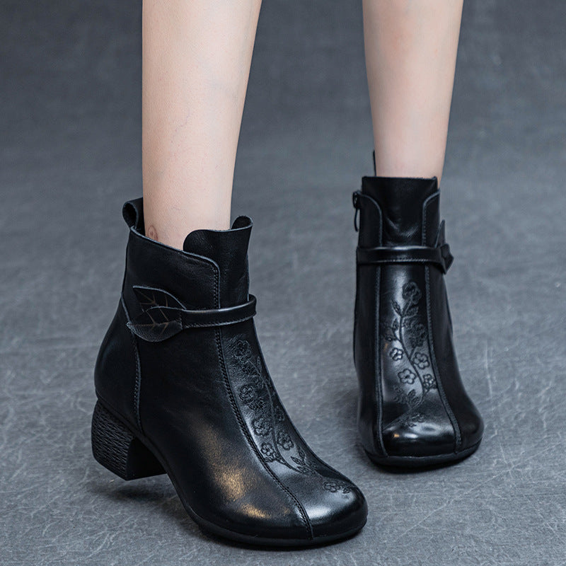 Women's Bottom Washed Top Layer Cowhide Retro Boots