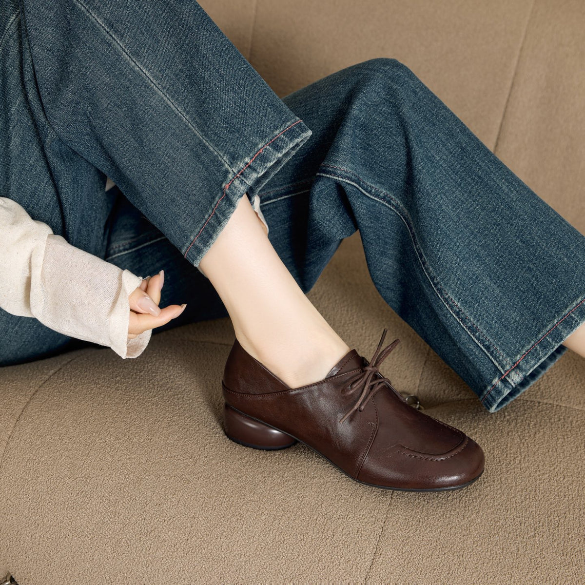 Women's Chunky Front Pumps Retro Mother British Women's Fashion Shoes