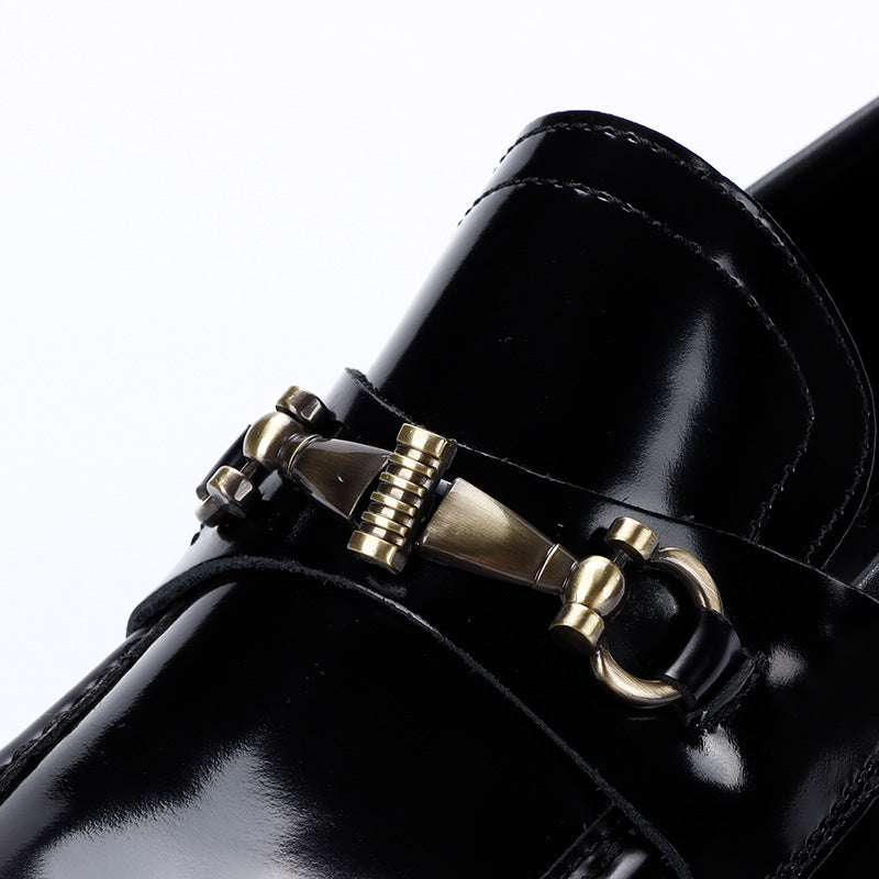 Trendy Chain Buckle Breathable Thick Bottom Black Leather Shoes