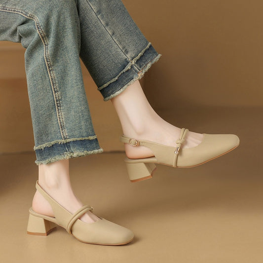 Women's French Closed Toe Temperament Wild Thick Heels