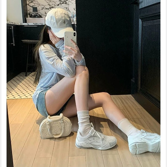 Women's Training Sports White Flat Portable Increased Women's Casual Shoes