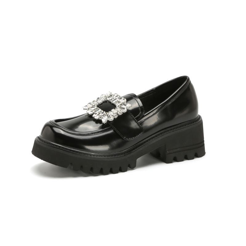Women's & Men's Rhinestone Buckle Platform Height Increasing Round Loafers