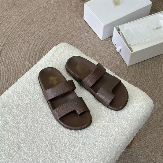 Women's Full Sheepskin Toe Ring Genuine Roman Flat For Sandals