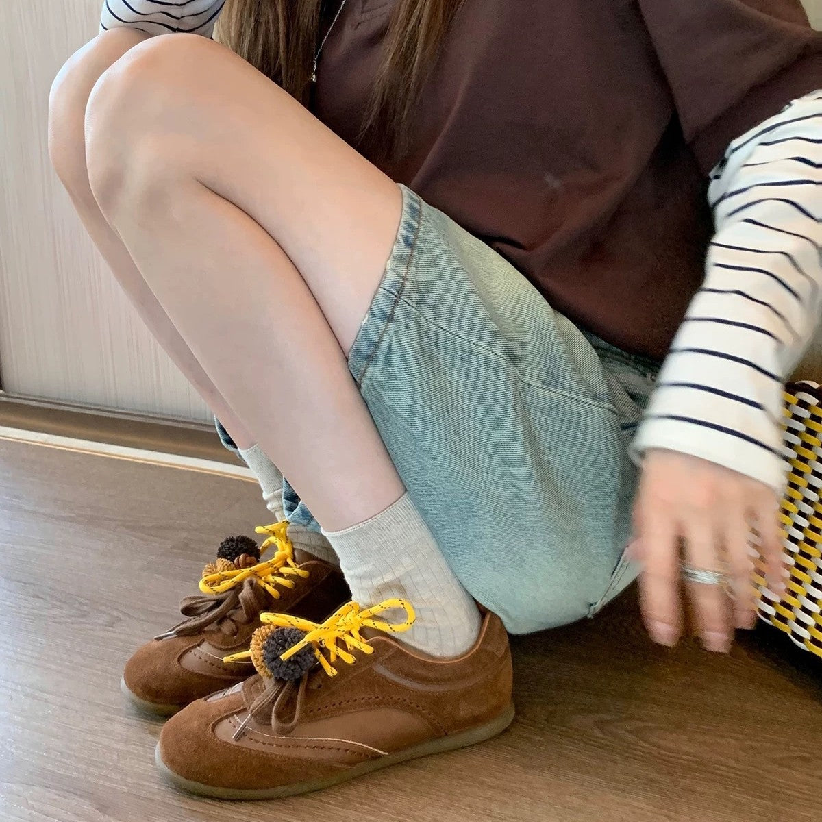 Women's Real Contrast Color Shoelace German Training Sneakers