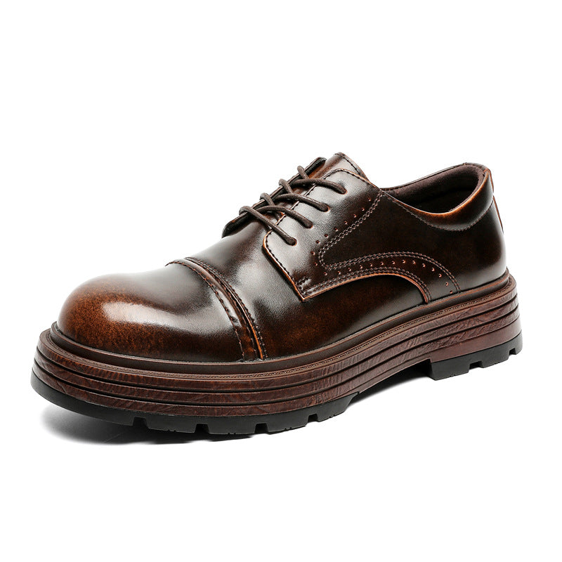 Men's College Style Big Head Platform Autumn Leather Shoes
