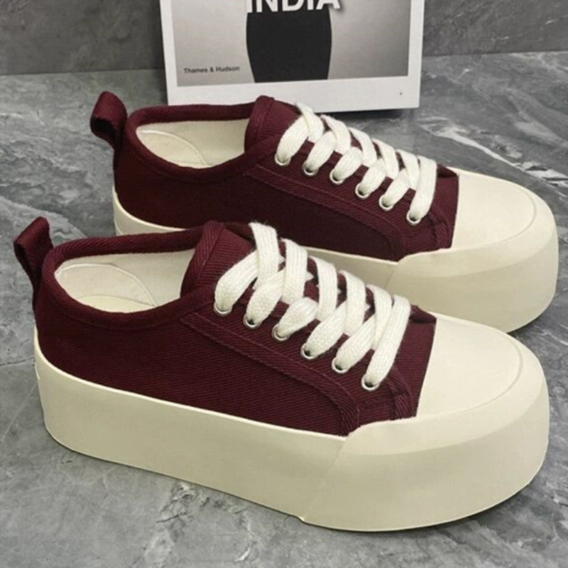 Beautiful Women's Summer Thick-soled Increased White Canvas Shoes