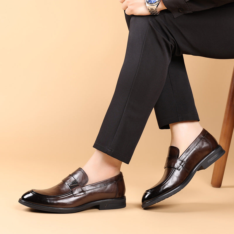 Men's First Layer Cowhide Genuine Pointed Formal Fashion Men's Business Leather Shoes