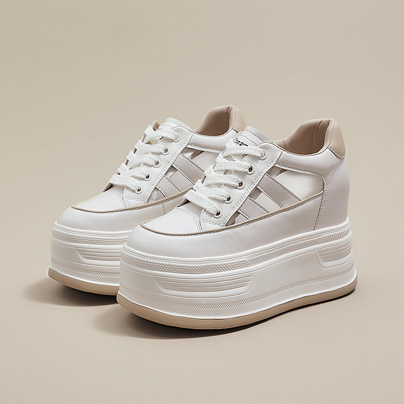 Women's Muffin Thick Bottom Height Increasing Insole Hole Authentic Hollow Casual Shoes