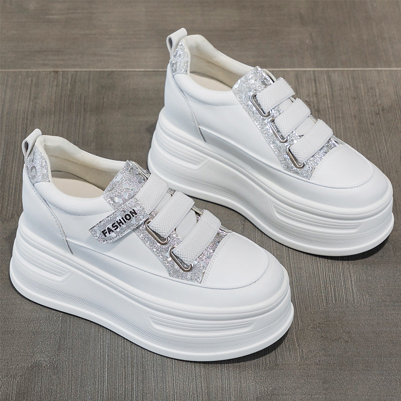 Women's Hidden White Platform Muffin Velcro Rhinestone Sports Women's Casual Shoes