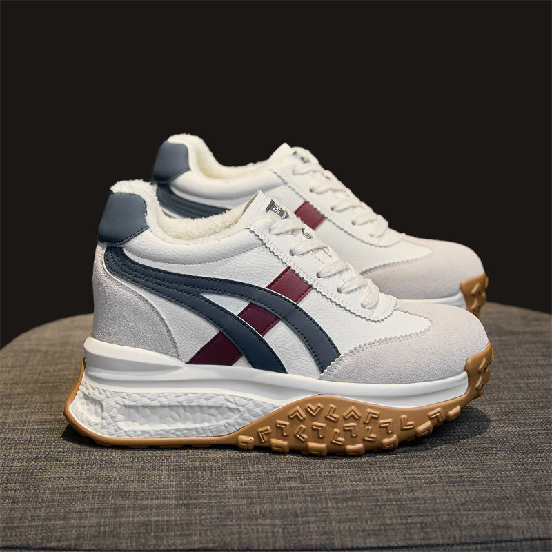 Women's Fleece-lined Warm White Thick Sole Height Increasing Insole Dad Winter Sneakers