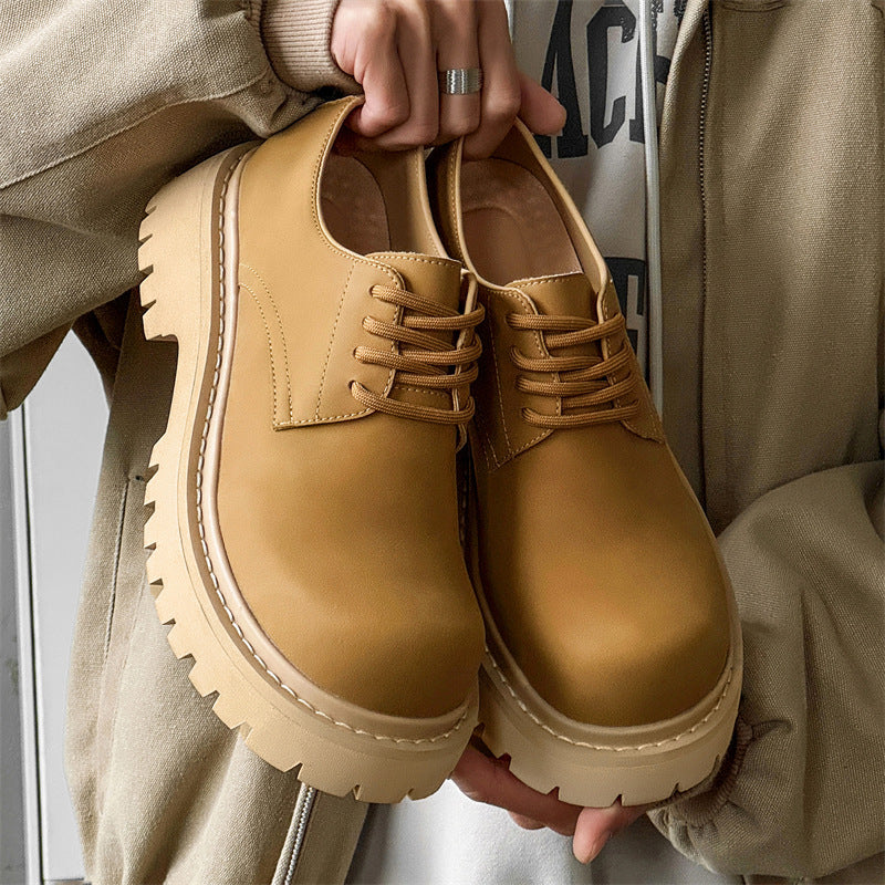 Men's Derby Thick Bottom Increased Mickey Big Head Leather Shoes