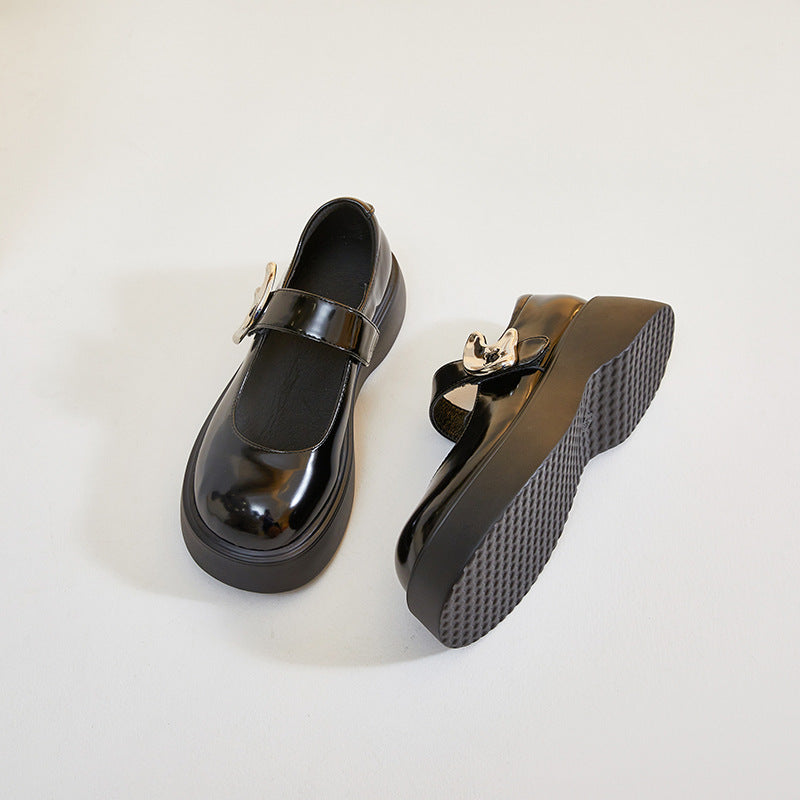 Women's Genuine Black Mary Jane Niche Style Loafers