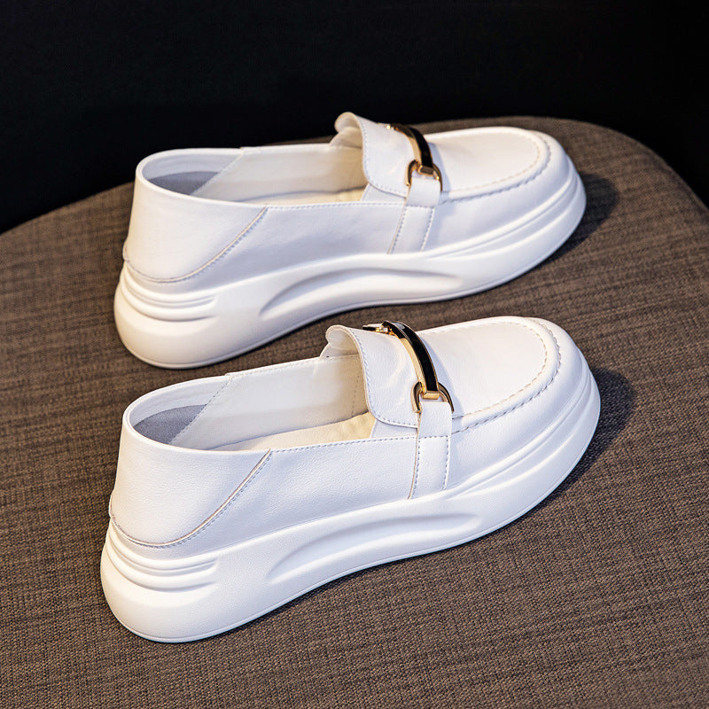 Women's White Spring Thick Bottom Two-way Wear One Pedal Heightened Single Women's Casual Shoes