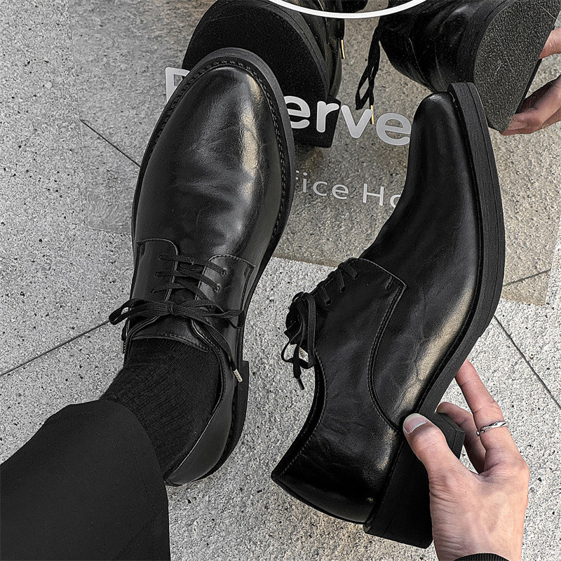Women's & Men's Couple Pointed Autumn Business Height Increasing British Men's Casual Leather Shoes