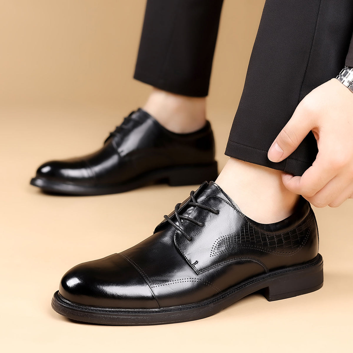 Men's Autumn Breathable Derby Formal Genuine England Men's Shoes