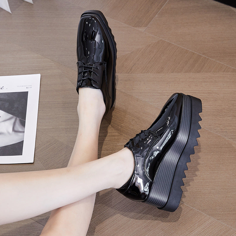 Women's Autumn British Style Square Toe Patent Women's Casual Shoes