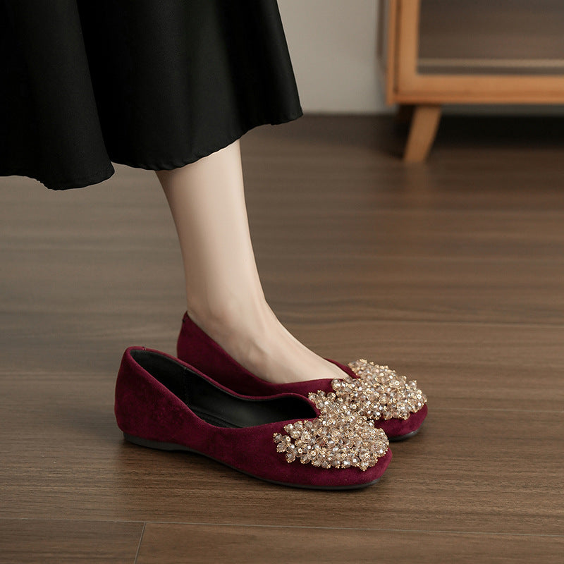 Women's Fleece-lined Square Toe Suede Pumps Temperament Entry Lux Height Women's Shoes