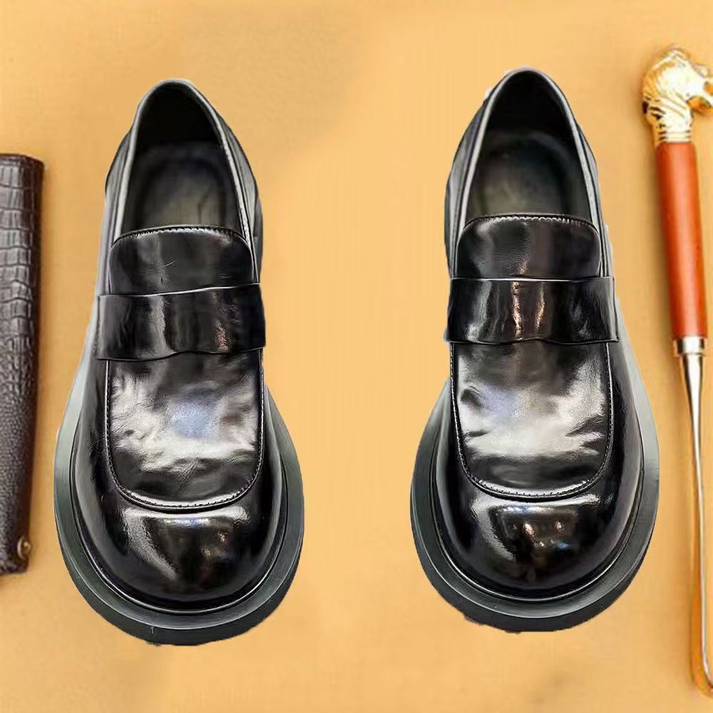Men's Derby Spring Black Big Head British Style Leather Shoes