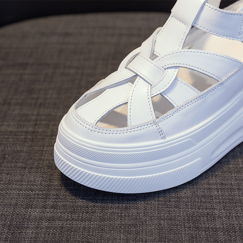 Women's Spring Instep Hidden White Cowhide Polyurethane Heels