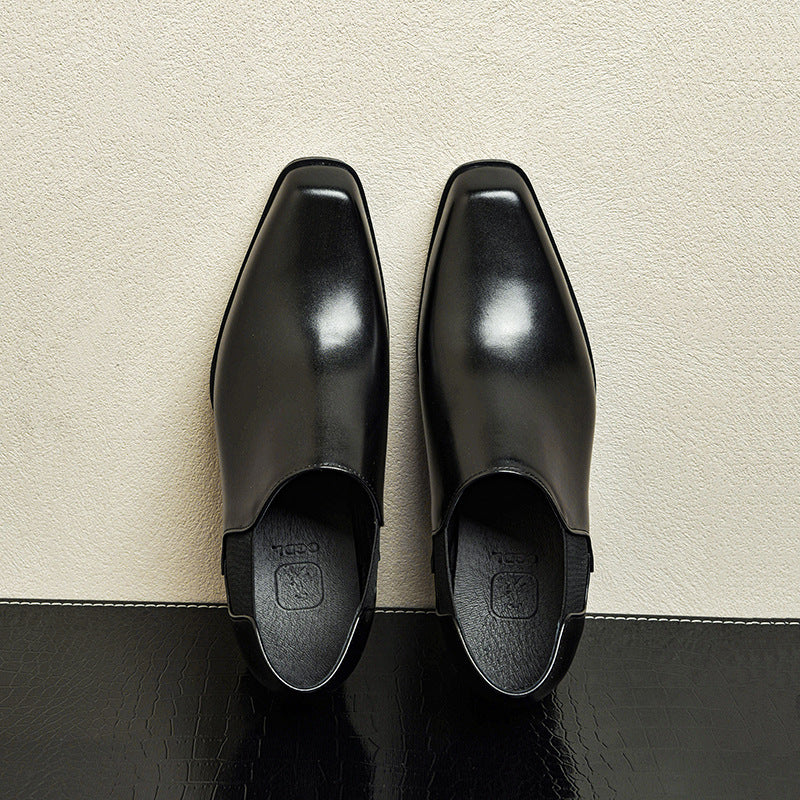 Men's High Genuine High-grade Formal Wear Square Head Derby Leather Shoes
