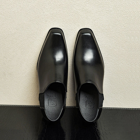 Men's High Genuine High-grade Formal Wear Square Head Derby Leather Shoes